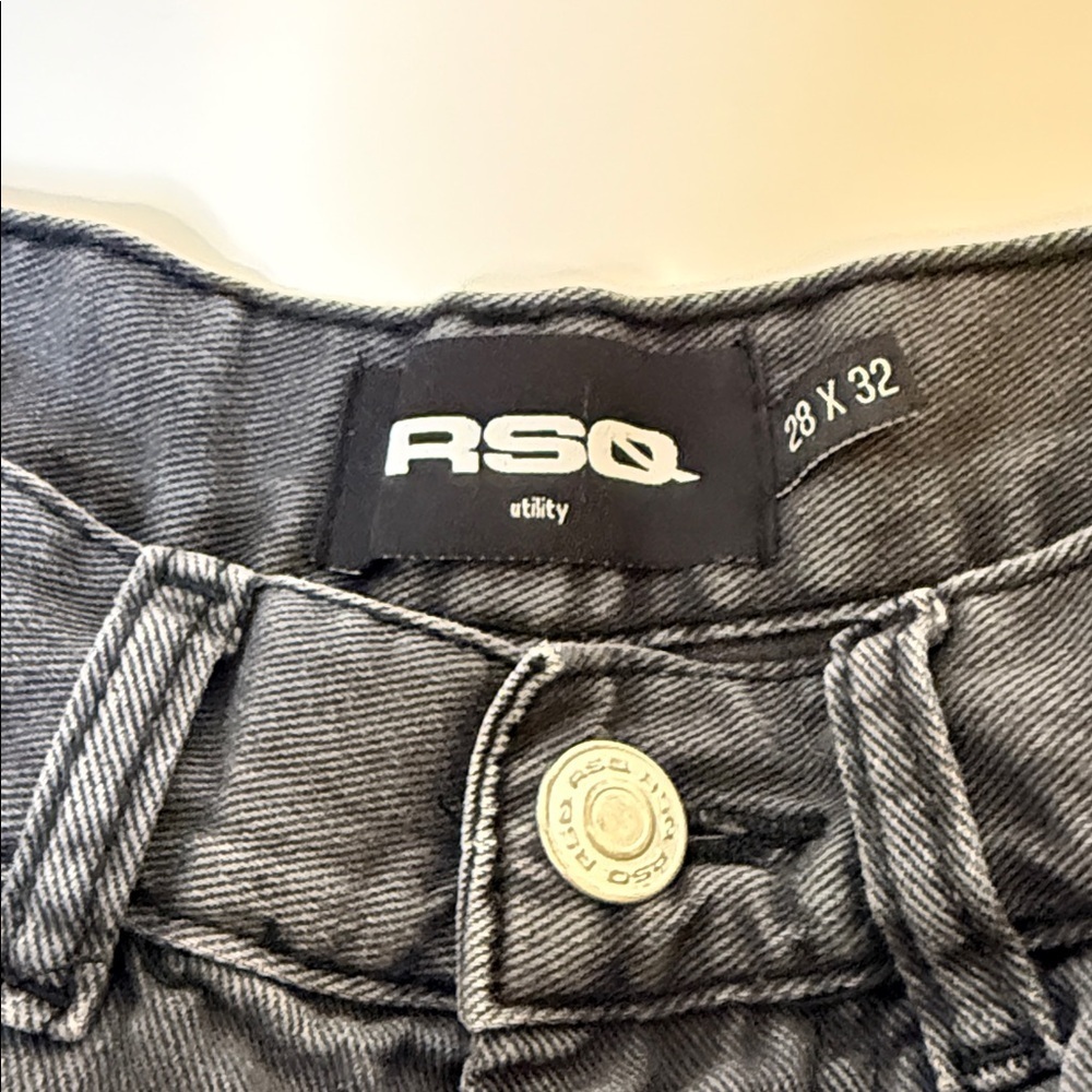 RSQ Utility Jeans Gray Carpenter Style Size 28x32 Streetwear Double Knee Unisex - Picture 3 of 13